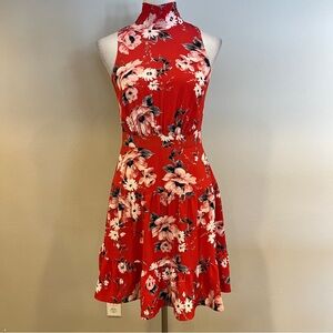 Floral Red Sleeveless Dress
